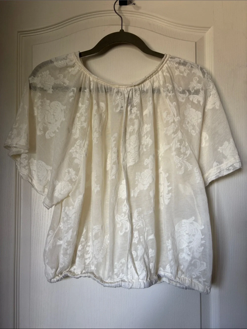 Anthropologie Ivory Floral Sheer Peasant Blouse. - Picture 3 of 7